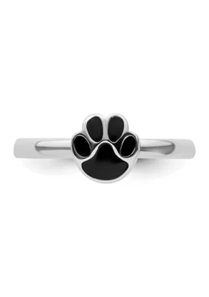 Sterling Silver Stackable Expressions Black Enamel Pawprint Ring