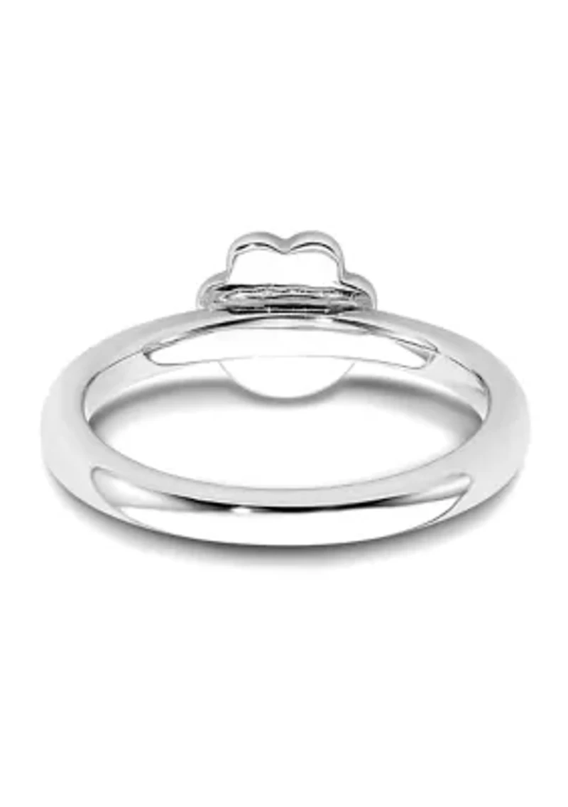 Sterling Silver Stackable Expressions Black Enamel Pawprint Ring