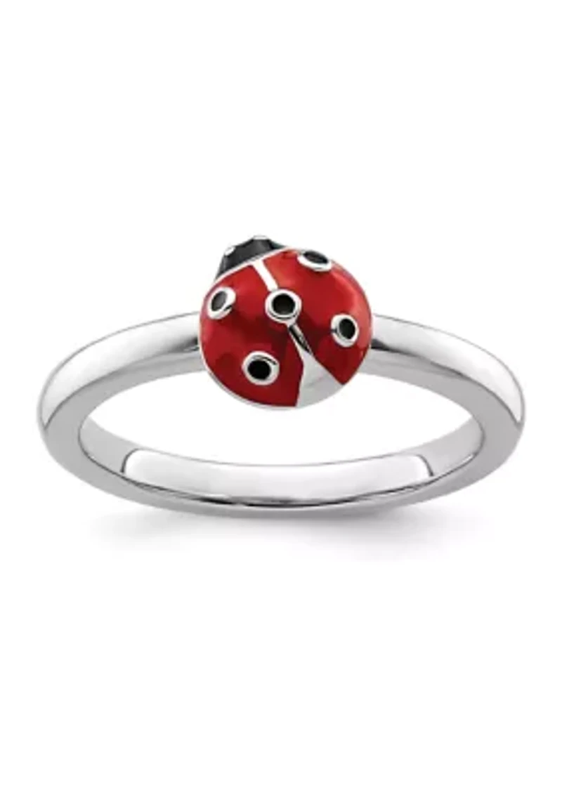 Sterling Silver Stackable Expressions Red/Black Enamel Ladybug Ring