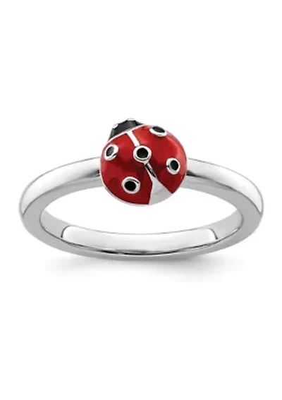 Sterling Silver Stackable Expressions Red/Black Enamel Ladybug Ring