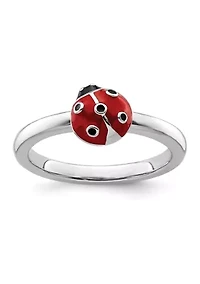 Sterling Silver Stackable Expressions Red/Black Enamel Ladybug Ring