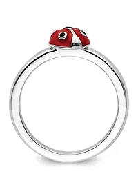 Sterling Silver Stackable Expressions Red/Black Enamel Ladybug Ring