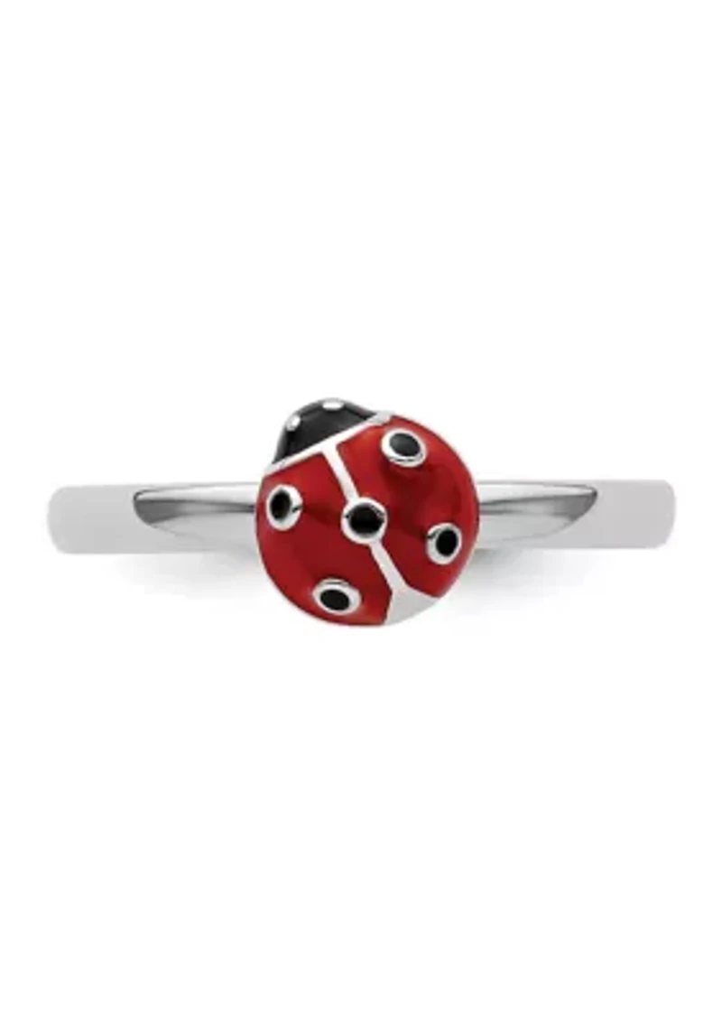 Sterling Silver Stackable Expressions Red/Black Enamel Ladybug Ring