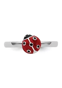 Sterling Silver Stackable Expressions Red/Black Enamel Ladybug Ring