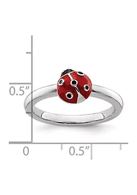 Sterling Silver Stackable Expressions Red/Black Enamel Ladybug Ring