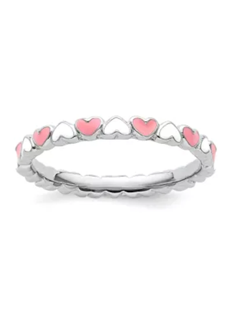 Sterling Silver Stackable Expressions and White Enamel Heart Ring