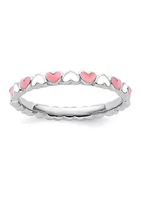 Sterling Silver Stackable Expressions and White Enamel Heart Ring