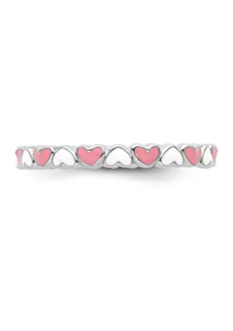 Sterling Silver Stackable Expressions and White Enamel Heart Ring