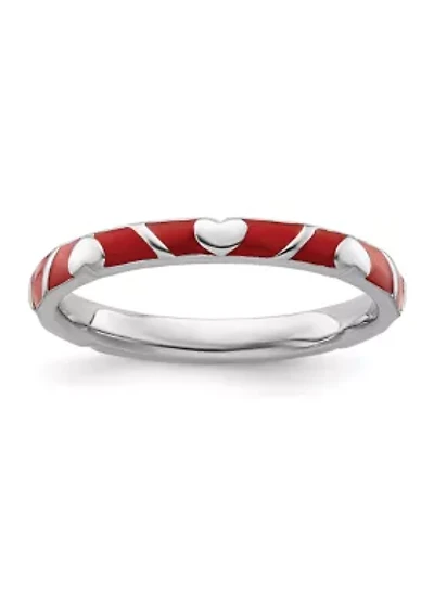 Sterling Silver Stackable Expressions Red Enamel Heart Ring