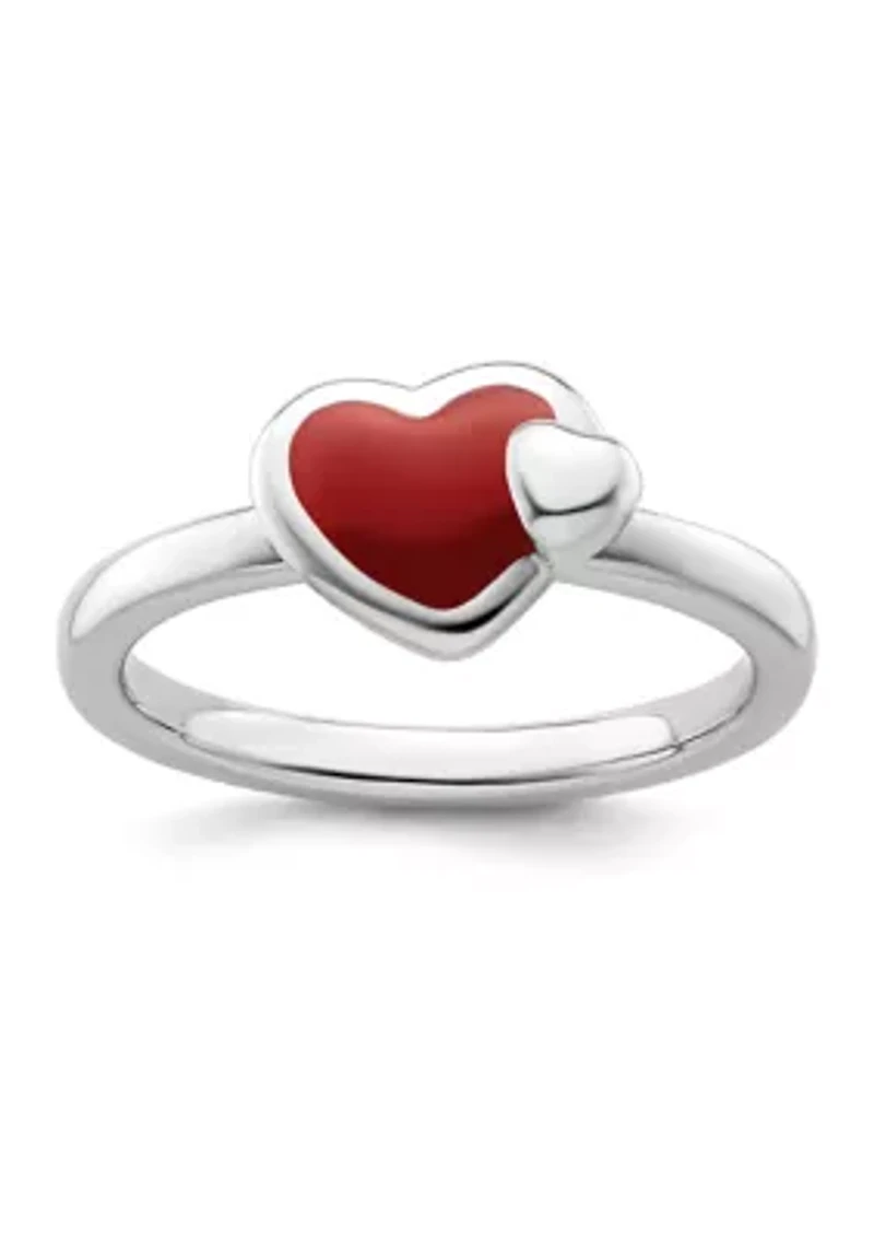 Sterling Silver Stackable Expressions Polished Enameled Heart Ring