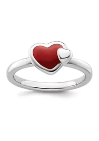 Sterling Silver Stackable Expressions Polished Enameled Heart Ring