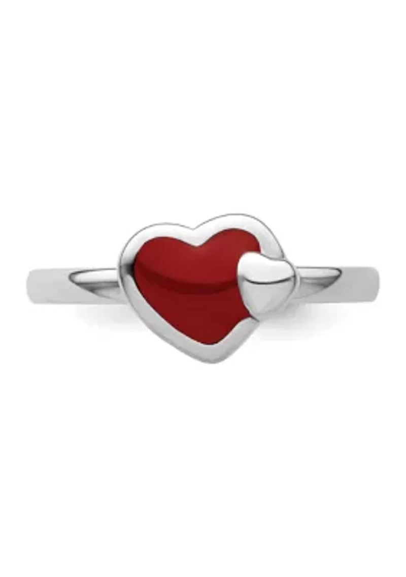 Sterling Silver Stackable Expressions Polished Enameled Heart Ring