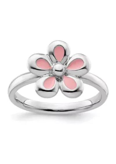 Sterling Silver Stackable Expressions Polished Enameled Flower Ring