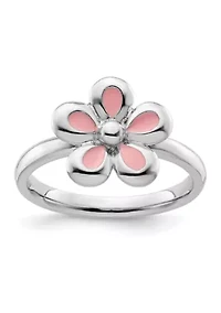 Sterling Silver Stackable Expressions Polished Enameled Flower Ring