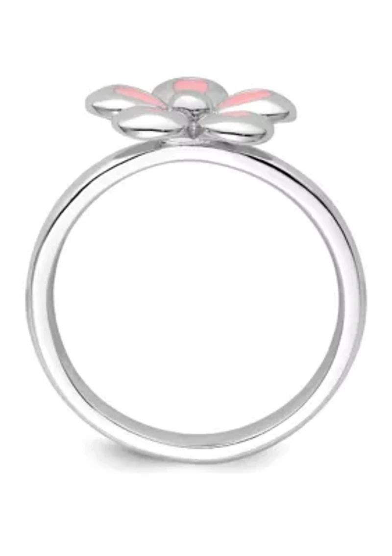 Sterling Silver Stackable Expressions Polished Enameled Flower Ring
