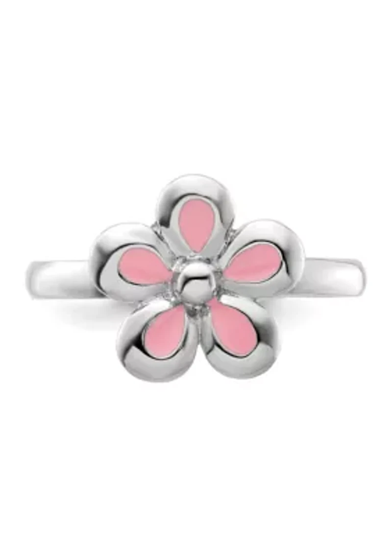 Sterling Silver Stackable Expressions Polished Enameled Flower Ring