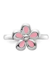 Sterling Silver Stackable Expressions Polished Enameled Flower Ring
