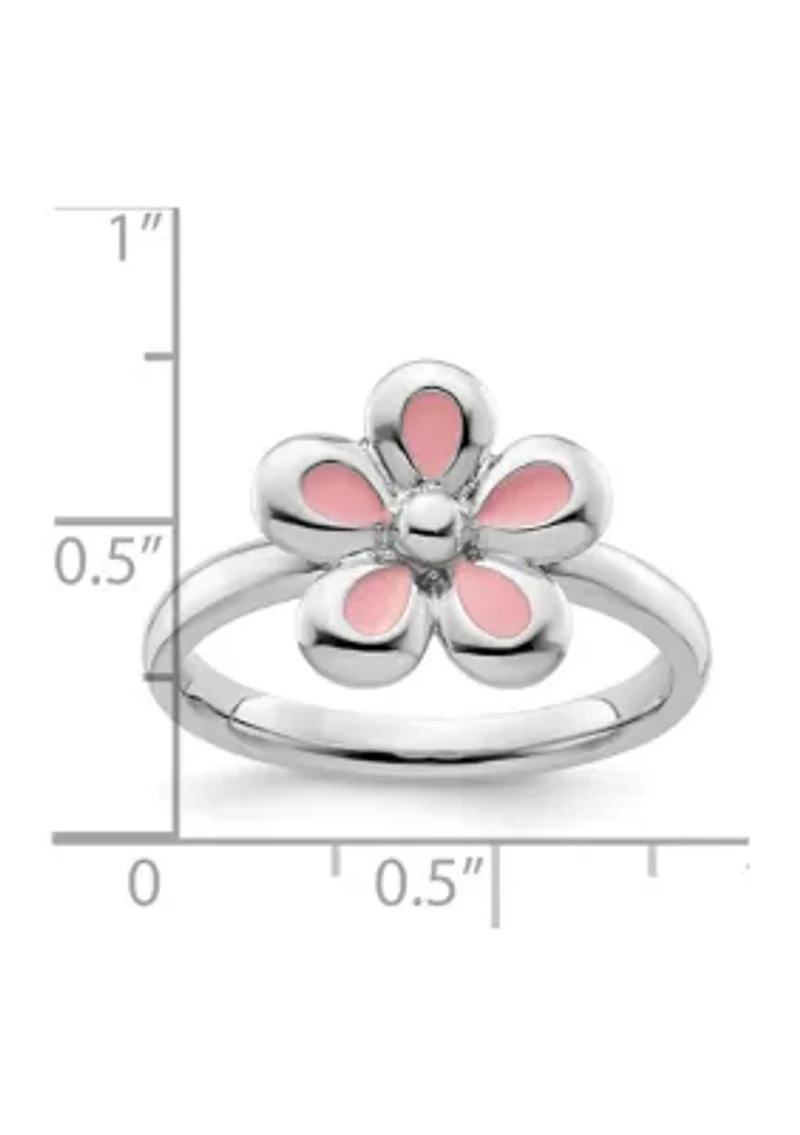 Sterling Silver Stackable Expressions Polished Enameled Flower Ring