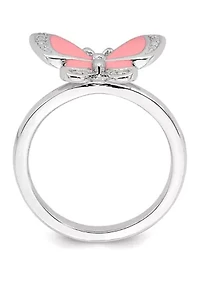 Sterling Silver Stackable Expressions Pink Enamel Butterfly Ring