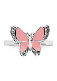 Sterling Silver Stackable Expressions Pink Enamel Butterfly Ring
