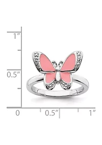 Sterling Silver Stackable Expressions Pink Enamel Butterfly Ring