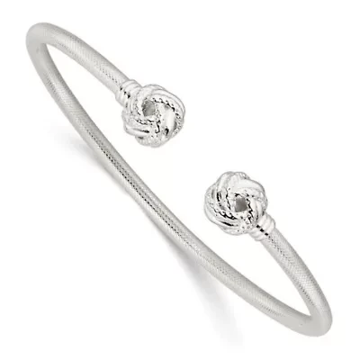 Sterling Silver Gold-tone Textured Love Knot Cuff Bangle
