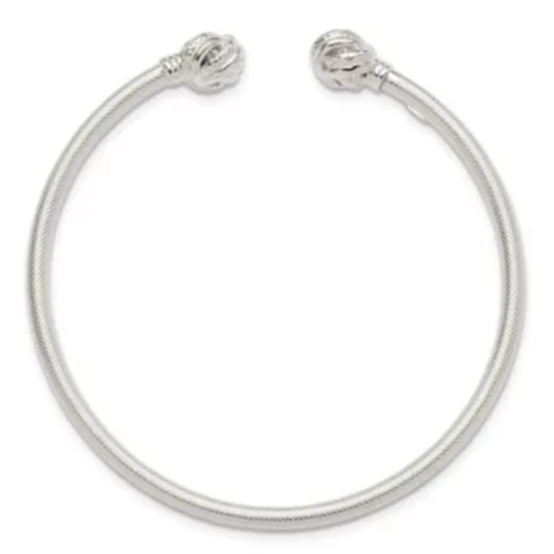 Sterling Silver Gold-tone Textured Love Knot Cuff Bangle