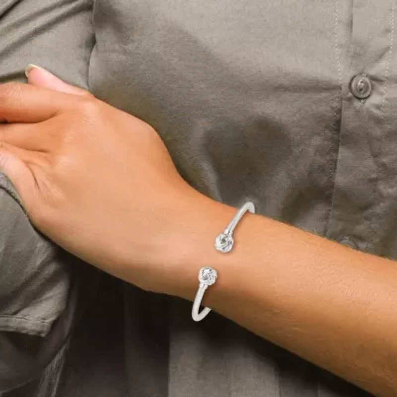 Sterling Silver Gold-tone Textured Love Knot Cuff Bangle