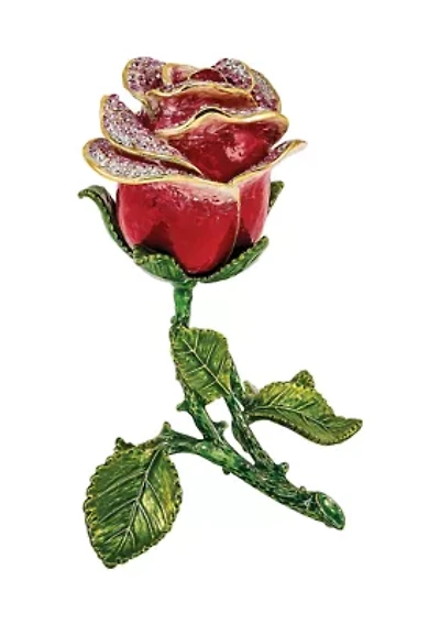 Bejeweled Rosette Rose with Ring Pad Trinket Box