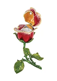 Bejeweled Rosette Rose with Ring Pad Trinket Box