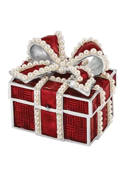 Bejeweled Excitement Faux Pearl Red Gift Box Trinket Box