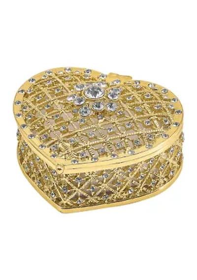 Bejeweled Romance Filigree Heart with Ring Pad Trinket Box