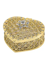 Bejeweled Romance Filigree Heart with Ring Pad Trinket Box