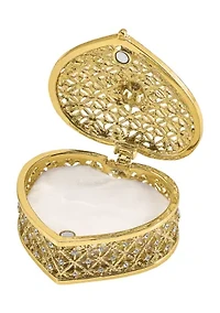 Bejeweled Romance Filigree Heart with Ring Pad Trinket Box