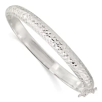 Sterling Silver Rhodium-plated Polished and Diamond-cut 7mm Hinged Bangle