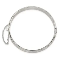 Sterling Silver Rhodium-plated Polished and Diamond-cut 7mm Hinged Bangle