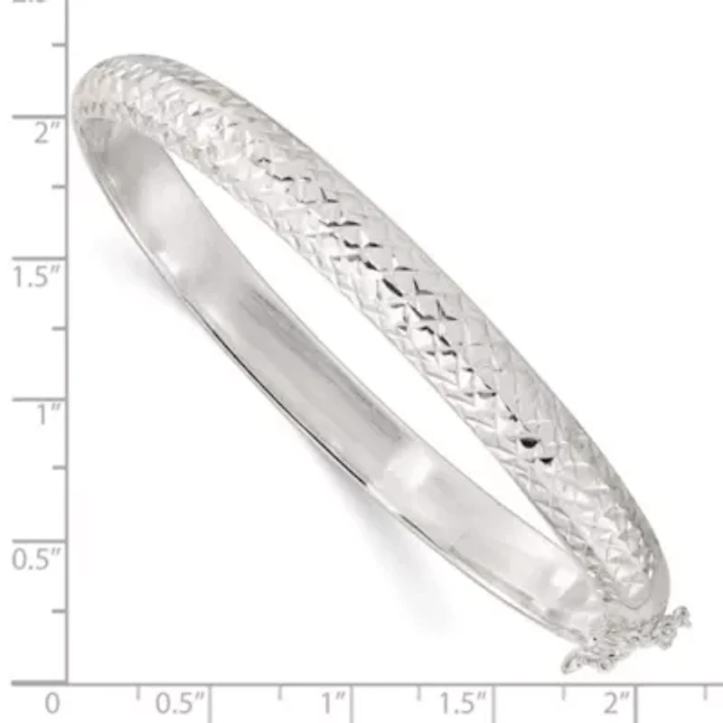 Sterling Silver Rhodium-plated Polished and Diamond-cut 7mm Hinged Bangle