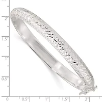 Sterling Silver Rhodium-plated Polished and Diamond-cut 7mm Hinged Bangle