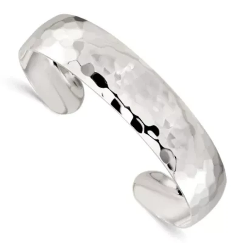 Sterling Silver 13.5mm Hammered Cuff Bangle