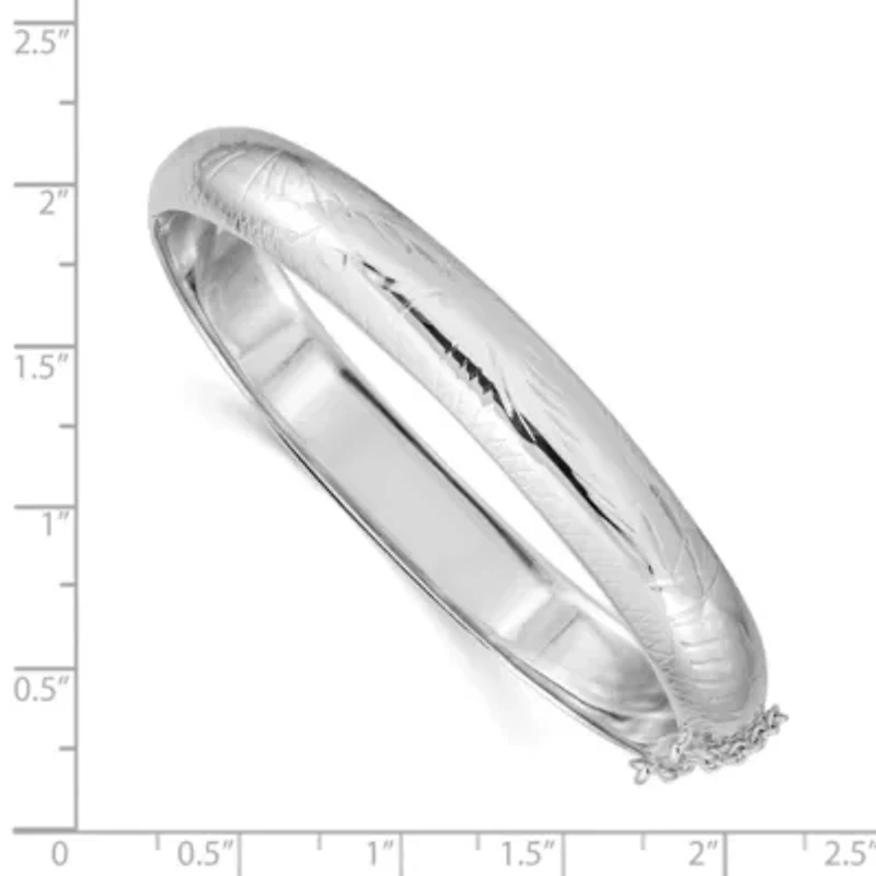 Sterling Silver Rhodium-plated 9.5mm Diamond-cut Fancy Hinged Bangle Bracelet