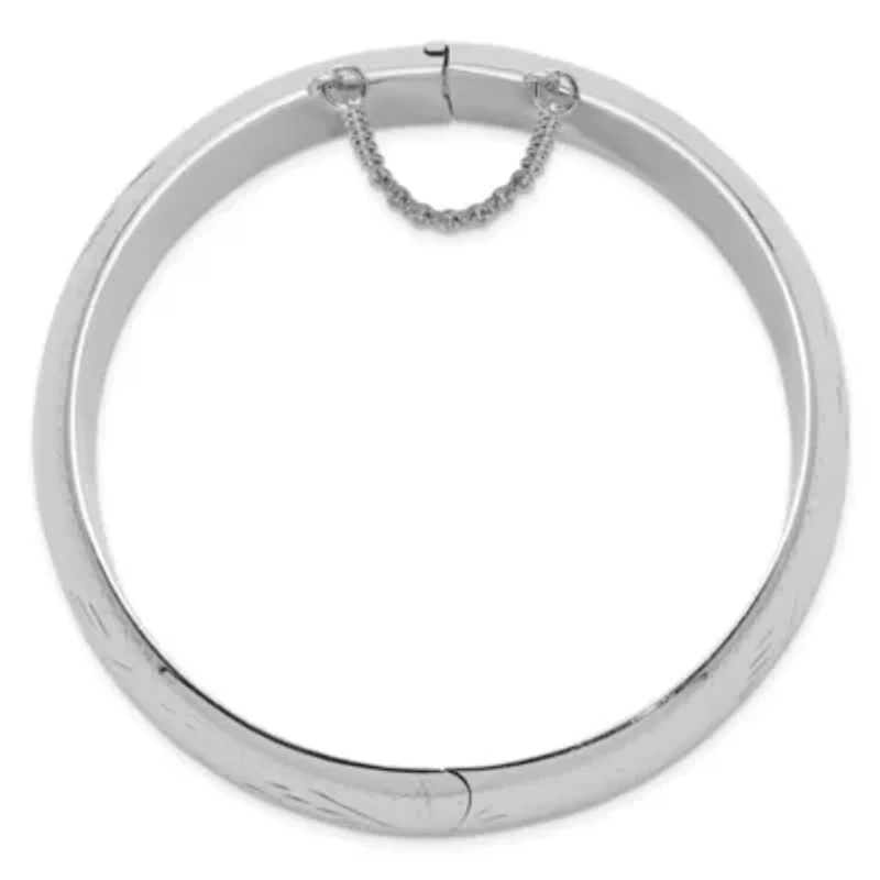 Sterling Silver Rhodium-plated Diamond-cut 20mm Hinged Bangle Bracelet