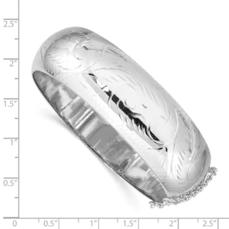 Sterling Silver Rhodium-plated Diamond-cut 20mm Hinged Bangle Bracelet