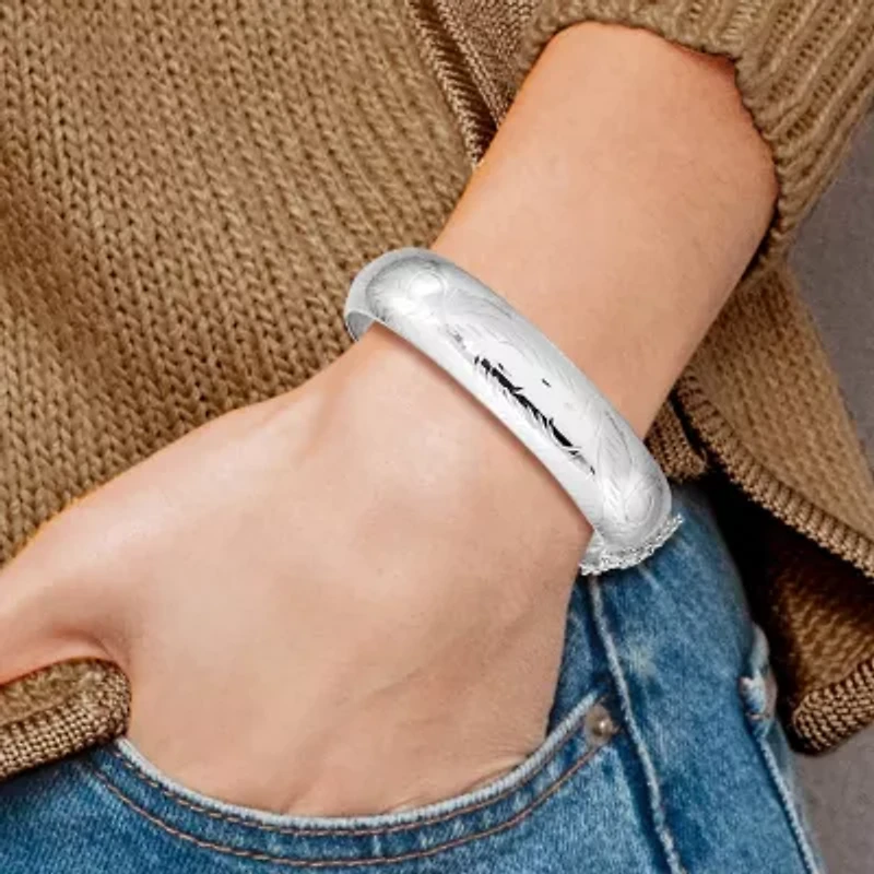 Sterling Silver Rhodium-plated Diamond-cut 15mm Fancy Hinged Bangle Bracelet
