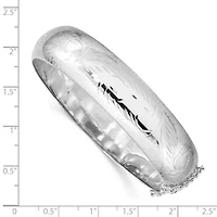 Sterling Silver Rhodium-plated Diamond-cut 15mm Fancy Hinged Bangle Bracelet