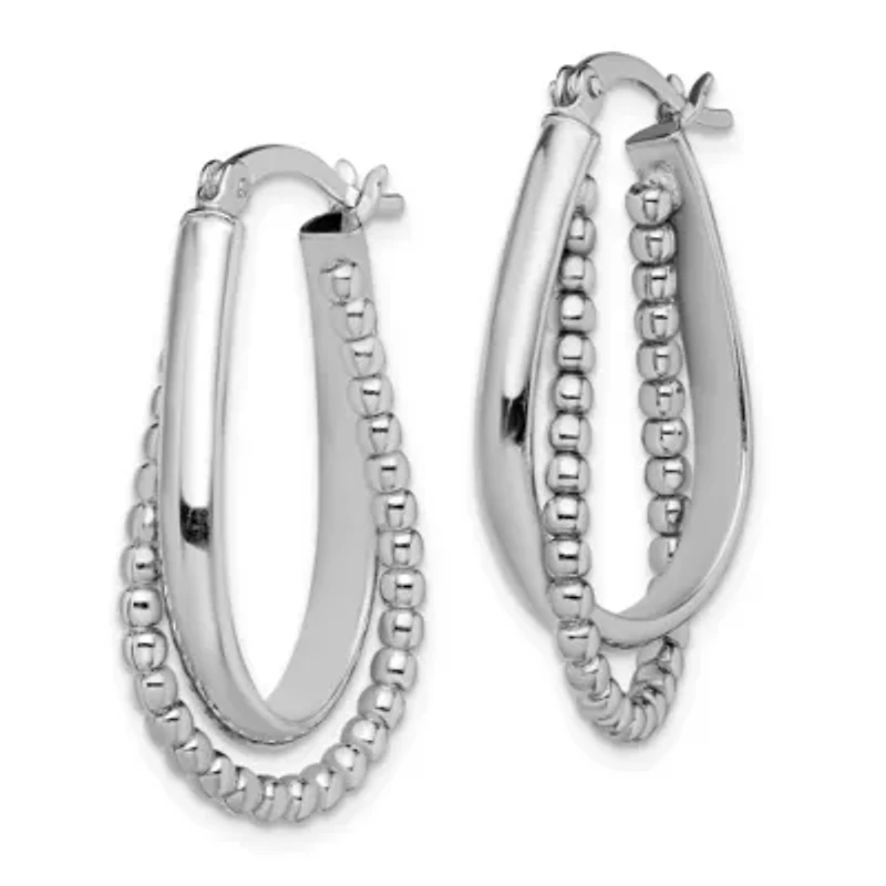 Sterling Silver Rhodium-plated Twisted and Beaded Hoop Earrings