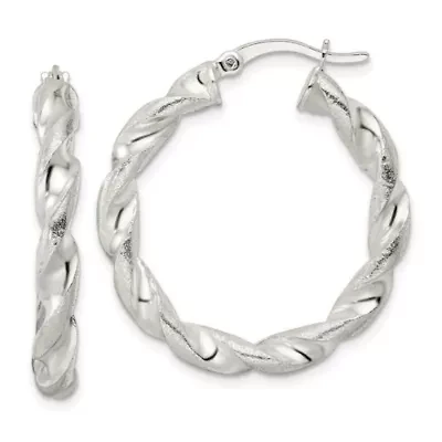 Sterling Silver Polished and Textured Twisted Circle Hoop Earrings