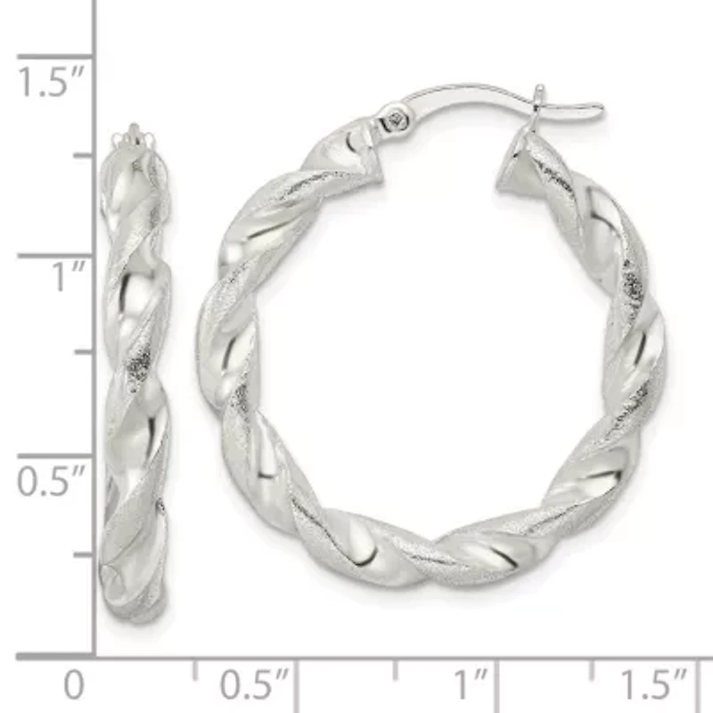 Sterling Silver Polished and Textured Twisted Circle Hoop Earrings