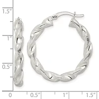 Sterling Silver Polished and Textured Twisted Circle Hoop Earrings