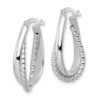 Sterling Silver Rhodium-plated Polished Double Oval Hoop Earrings