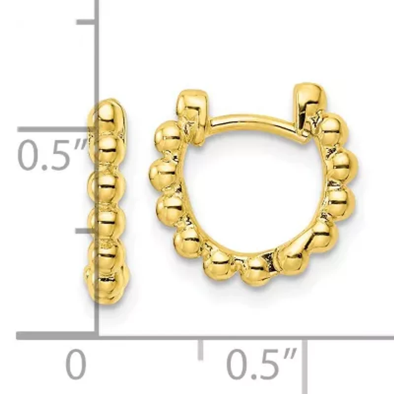 Sterling Silver Gold-tone Polished Beaded Hoop Earrings